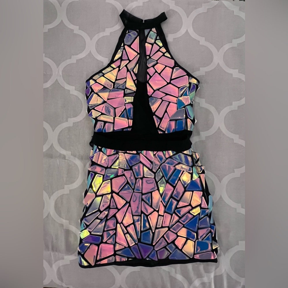 NWT - SHEIN SXY Iridescent Geometric 2 Piece Set (bodysuit & skirt)